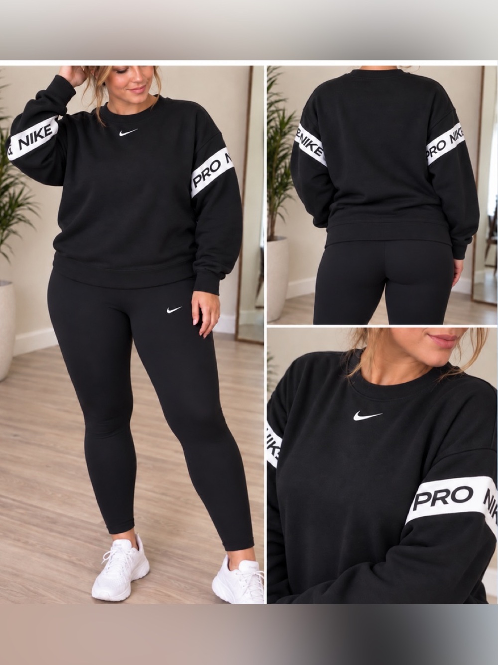 Nike Black Women's Logo Leggings and Crew Sweatshirt Set